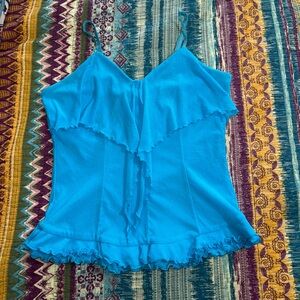 Blue Ruffled Women's Top XL Y2K Strappy Tank Top